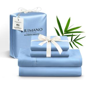 Queen Size Sheet Set, Viscose Bamboo Sheets for Bed Set 4pcs, 100% Viscose Derived from Bamboo, Hotel Luxury Silky & Cooling for Hot Sleepers, Deep Pocket Up to 17", Light Blue