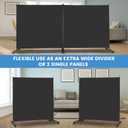 MAYOLIAH Indoor Room Divider 2 Large Panels on Wheels, 142W x 75H Rolling Privacy Screen W/Cover Strip, Portable Wall Divider for Home Office Partition, Black
