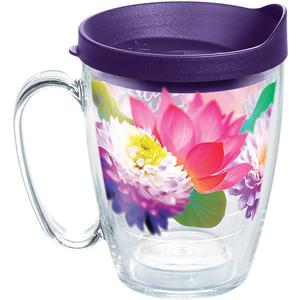 Tervis Plastic Floral Filter Tumbler with Wrap and Royal Purple Lid 16oz Mug, Clear