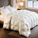 Bedsure Feather Down Comforter King Size, Luxurious Fluffy Hotel Duvet Insert with Storage Bag & 8 Corner Tabs, PureWoven Ultra Soft Cotton Blend Fabric, All Season Comforter, 106x90 Inches, White