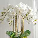 Artificial Orchid Plant, 35 Inch 4 Pcs Phalaenopsis Flowers with Leaves, Real Touch Orchid Stems for Home Decoration