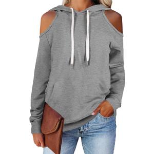 Cutiefox Women's Casual Long Sleeve Drawstring Hoodie Sweatshirts Pullover with Pockets (Medium, 02-grey)