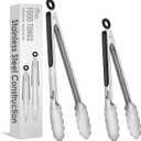 Hotec Stainless Steel Kitchen Tongs, Set of 2-9" and 12", Locking Metal Food Tongs for Cooking, Serving, BBQ, Grill Non-Slip Grip