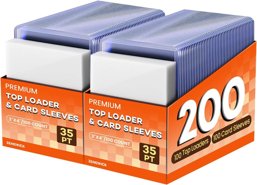 200 Card Sleeves Top Loaders for Cards, 3" x 4" Hard Plastic Toploaders, Baseball Card Protectors, Trading Card Holder for Football Sports Cards (100 Toploaders + 100 Penny Sleeves) 200 Card Sleeves Top Loaders for Cards, 3" x 4" Hard Plastic Toploaders, Baseball Card Protectors, Trading Card Holder for Football Sports Cards (100 Toploaders + 100 Penny Sleeves)