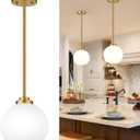 2 Pack 7.2-Inch Globe Pendant Lights, Mid Century Gold Pendant Light Fixtures, Globe Pendant Lights Kitchen Island with Milk Glass Shade Adjustable Hanging Fixture for Dining Room (Bulbs not Included)