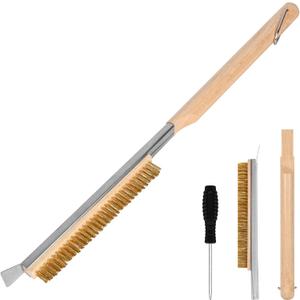 Pizza Oven Brush, 21" Brush and Stainless Steel Scraper for Pizza Stone, BBQ Grill Cleaning Brush Non Scratch Heat Proof Brass Bristles with Screwdriver, Outdoor Pizza Oven Accessories