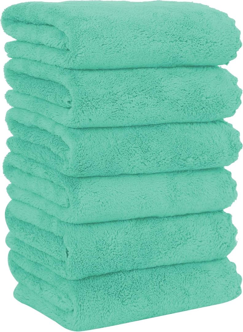 MOONQUEEN 6 Pack Premium Hand Towels - Quick Drying - Microfiber Coral Velvet Highly Absorbent Towels - Multipurpose Use as Hotel, Bathroom, Shower, Spa, Hand Towel 16 x 28 inches (Aqua Green)