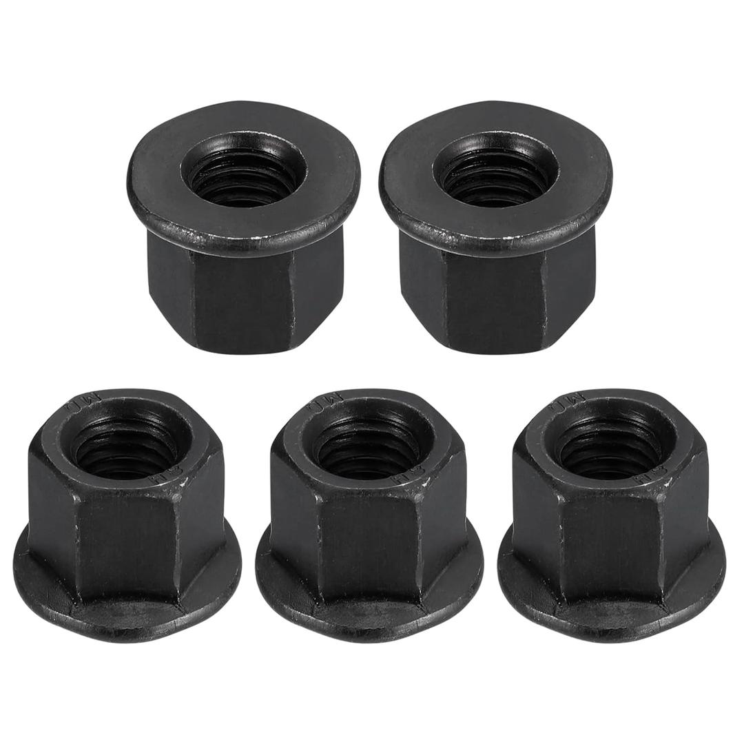 uxcell M12 Flange Hex Nuts, 5pcs Grade 10.9 Carbon Steel Black Oxide Finished Hex Flange Nuts for Machinery