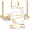 EHWINE 8 Pack Acrylic Sign Holder 8.5 x 11, Double Sided Gold Picture Frame Stand up Table Top Sign Holders, Clear Display Stand Menu Flyer Holder for Wedding Party (Provide Non-slip Mats)