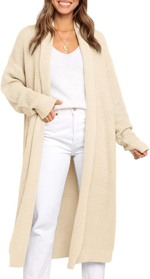LILLUSORY Long Cardigan Sweaters for Women Fall Trendy Oversized Open Front Winter Coat (Medium, Apricot)