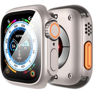 Suoman 3 in 1 for Apple Watch Series 9/8/7/6/5/4/SE 2 45mm Case, 9H Tempered Glass Screen Protector+ Full Coverage Durable PC Hard Matte Protective Cover Bumper -Starlight