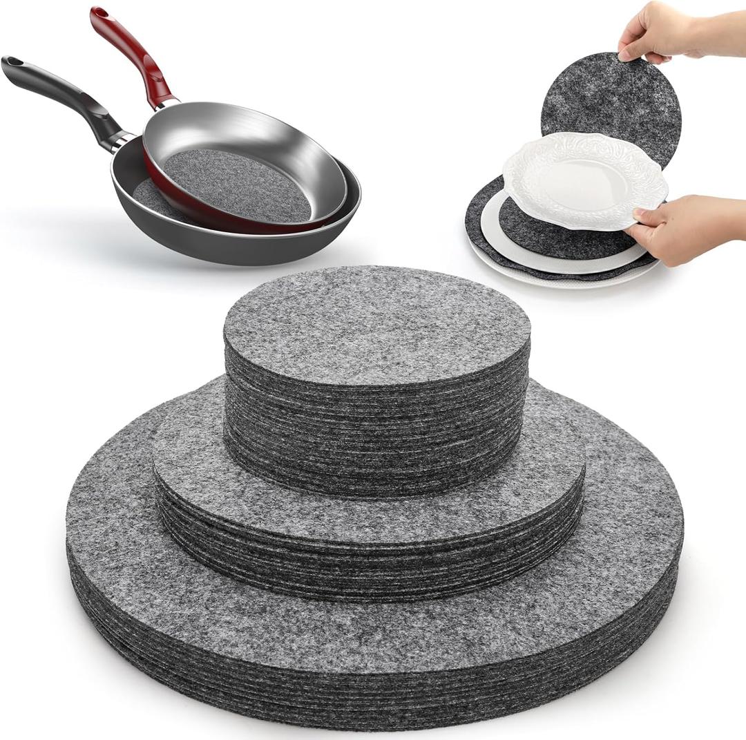 Jucoan Set of 80 Felt Plate Dividers, 5/7.5/10.5 Round Thick Soft Felt Plate Dish Separator Protectors for Porcelain, China, Dishes & Saucers Stacking and Package, Grey, 3 Sizes