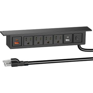 Under Desk Power Strip with 20W USB C, QBA 8-in-1 Desk Outlet Station, 4 AC Outlets, 2 USB-C, 2 USB-A, 6FT Cable, Desk Mount Power Strip for Home Office Conference, ETL Listed(Black)