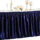 Wish Care 6ft Navy Blue Satin Table Skirt for Rectangle Tables Wrinkle Free Glitter Desk Skirts Pleated Ruffle Table Cloth for Wedding Birthday Baby Shower Party Banquet Cake Teacher Table Decorations