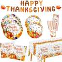 Fall Thanksgiving Party Supplies Kit - Pumpkin Harvest-Themed Disposable Dinnerware Set with Plates, Napkins, Cups, Tablecloth & Banner for 25 - for AutumnThanksgiving Party Decoration