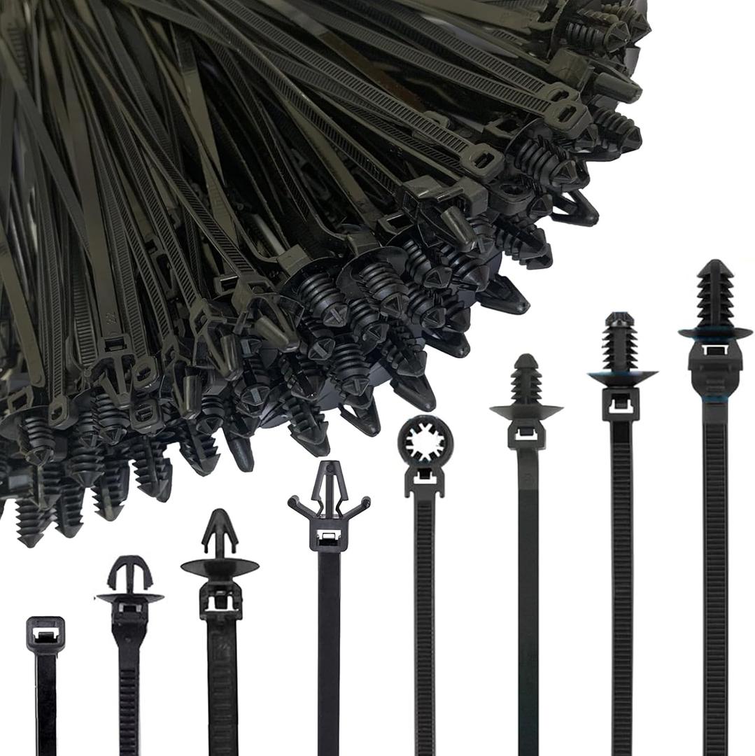 240Pcs Push Mount Cable Zip Tie,Nylon Self Locking Cable Strap,8 Most Popular Sizes,Heavy Duty Self-Locking UV Resistant Wire Ties - For Indoor,Construction,Electronic and Auto (Black)