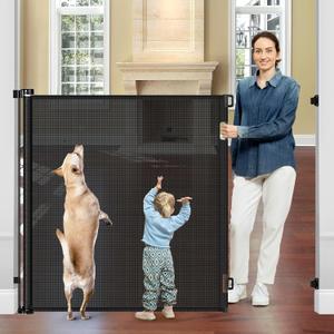 48" Extra Tall Retractable Baby Gates 55" Wide Retractable Dog Gate Tall Retractable Gate Extra Tall Baby Gate for Doorway Extra Tall Dog Gate for The House Extra Tall Pet Gate for Dogs Tall Mesh Gate (Black)