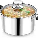 5 Quart 3-Ply Cooking Stock Pot with Lid, P&P CHEF Stainless Steel Large Pot for Pasta Soup, Work on Multi Stove, Heavy Duty & Dishwasher Safe, Dual Heat-resistant Handles & Transparent Glass Lid