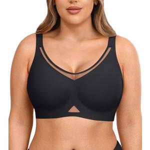 Wireless Bras for Women Plus Size Full Coverage Push Up Bra No Underwire with Support Padded Comfort Tshirt Bras (Large, Black)