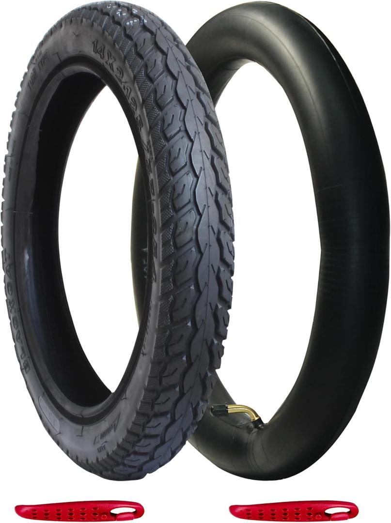 Libereco 2 Pack Electrc Bike Tire 14x2.125 (57-254 for 10" Rim) with 2 Bent Valve Tubes 3 Tire Levers Anti-Slip Folding E-Bike Tire, Kids Bike Tire