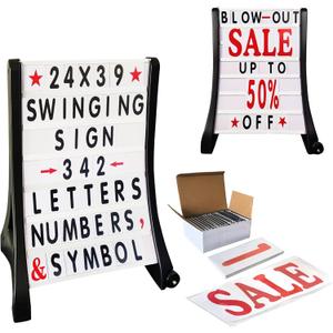 24"x39" Changeable Message Board Sidewalk Sign, Standard Portable A-Frame Sign & Letter Kit for Outdoor,Business, Large Black Standing Frame with Wheels, Water-Fillable and Wind-Resistant