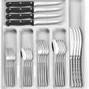 49-Piece Hammered Silverware Set with Organizer, Heavy Duty Stainless Steel Flatware for 8, Cutlery Utensil Sets with Steak Knives, Rust-proof, Mirror Polished, Dishwasher Safe