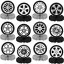 12Pcs Race Car Centerpieces for Tables, Racing Car Birthday Party Decorations Wheel Tire Centerpieces Decor, Double-Sided Tire Decorations for Car Themed Birthday Party Supplies