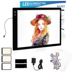 Rechargeable A2 Light Pad, Wireless Battery Powered Artist Tracing Light Box, 3 Colors/6-Level/Stepless Adjusted Brightness Large Light Board for Diamond Painting, Cricut Weeding Vinyl, Art