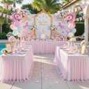 CO-AVE 6pack Pink Tulle Tablecloth for 6ft Rectangular Tables, 2-in-1 Elastic Stretch Spandex Cover with Tutu Ruffle Skirt, Wrinkle Free for Wedding, Birthday, Banquet, Buffet, Bridal Shower