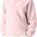Aimiray Fleece Pullover Women Long Sleeve Half Zip Sherpa Jacket Warm Trendy Teddy Fall Sweatshirts with Side Pockets (Medium, Pink)