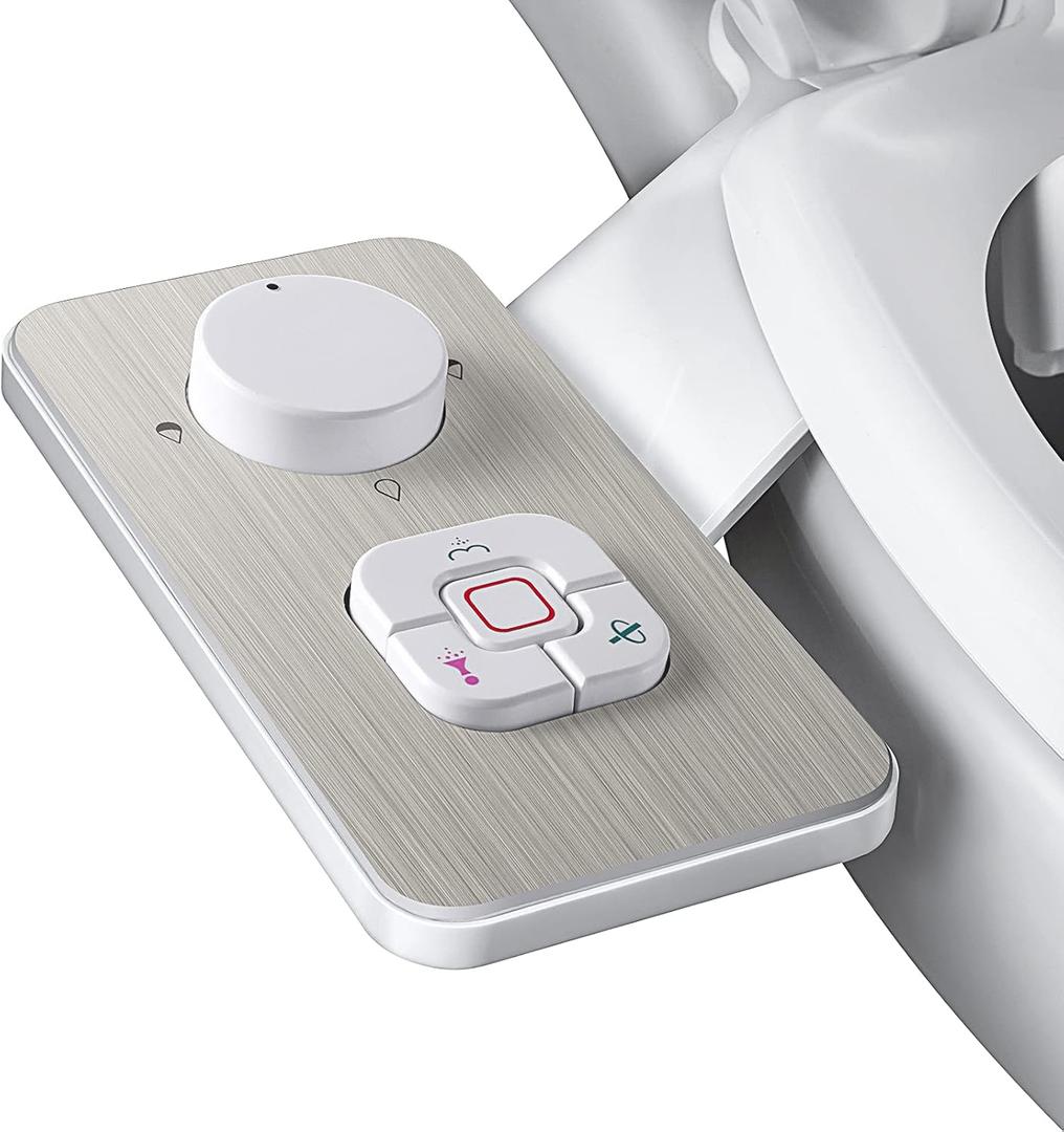 SAMODRA Bidet Attachment, Non-Electric Cold Water Bidet Toilet Seat Attachment with Pressure Controls, Retractable Self-Cleaning Dual Nozzles for Frontal & Rear Wash - Brushed Nickel (Brushed Nickel)