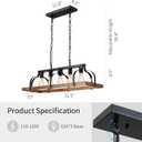 WUZUPS 5-Light Metal Chandelier Imitation Wood Grain Linear Pendant Ceiling Lighting Rustic Farmhouse Fixture Kitchen Island Dining Room, H 8.5" L 31.5" W10, E26 Base, Black & Retro Wood
