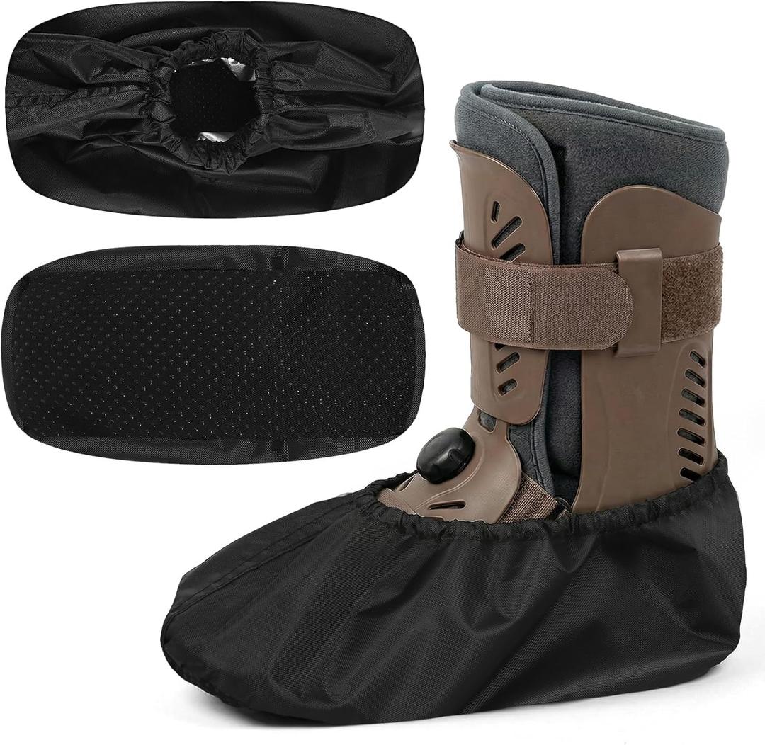 2 Pcs Air Cam Walking Boot Covers, Cam Boot Cover for Medical Fracture, Waterproof Shoe Covers for Broken Foot Ankle Recovery Protection Machine Rain(Black, Medium)