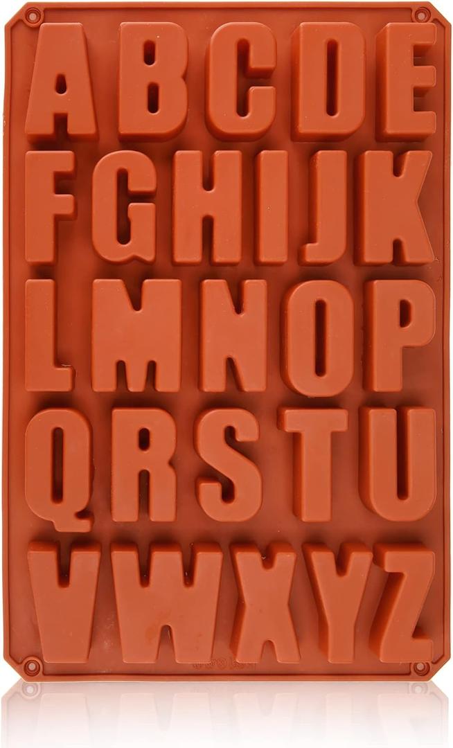 Wocuz Chocolate Silicone Mold - Larger Alphabet Baking 13.2x8.9x1.3 Inch ABC Kitchen Utensils 26 Cavities Letter for Making Ice Candy Biscuit Crayon
