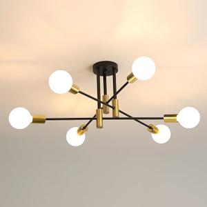 DELIPOP Sputnik Light Fixture, 6-Light Black Gold Dining Room Light Fixture, Mid-Century Modern Ceiling Light Fixture for Living Room, Kitchen, Dining Room, Bedroom