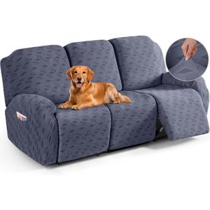 TAOCOCO Recliner Sofa Covers Stretch Reclining Couch Cover, Jacquard Recliner Couch Cover for 3 Seat Furniture Protector Sofa Slipcovers with Elastic Bottom for Kids, Pets (Grey)
