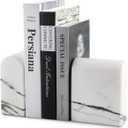 Koville Natural Marble Bookends for Shelves, 13LBS Ultra Heavy Duty Marble Book Holders Organizer, Non-Slip Book Ends, Apartment Decor for Movies/CDs/Video Games (Oriental Calacatta)