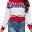 LUBOT Christmas Sweaters Cardigans for Women Ugly Soft Fuzzy Knit Long Sleeve Pullover for Christmas Party Holiday S-XXL ((Cropped) Red & White)