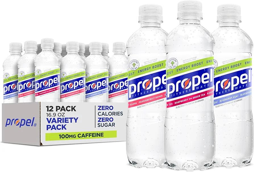 Propel Energy Boost Zero Calorie Flavored Water with Electrolytes and Caffeine, 3 Flavor Variety Pack, 16.9 fl oz Bottles (24 Pack) EXP. 02/27/2026