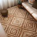 Area Rug 5x7 Rug Machine Washable Non-Slip Low Pile Print Pattern Western Rug for Living Room Bedroom Entryway Tribal Series -Yellowbrown/Cream