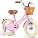 Glerc Little Molly 12-20 Inch Kids Retro Cruiser Bike for 2-13 Year Old with Wicker Basket & Training Wheels/Kickstand, Multiple Colors, 14 Inch