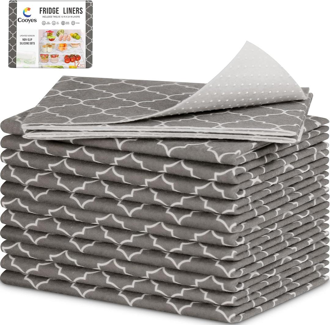 Cooyes 2 in 1 Refrigerator Liners & Fresh mats for Fridge Drawer and Glass Shelves, Absorbent Fridge Liners Washable, BPAfree Cloth Shelf Paper - Keep Produce Fresh Longer, 12"W x 24"L