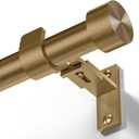 Brass Gold Curtain Rod 34 to 92 Inch, Brushed Warm Gold 1 Inch Adjustable Heavy Duty Curtain Rods for Windows, Decorative Antique Window Treatment Rods with Modern Solid Aluminum Finials