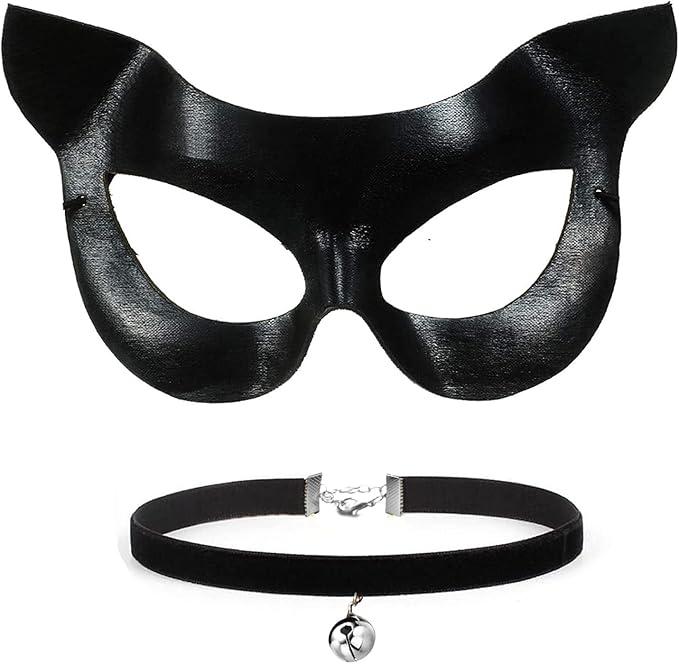 DDazzling Women's Cat Mask Half Face Costume Accessory Party Favors (Black)