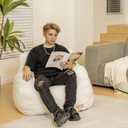 Cvortll Bean Bag Chair with Filler, Bean Bag Sofa with Tufted Soft Stuffed Filling, Fluffy and Lazy Sofa, Comfy Cozy BeanBag Chairs with Memory Foam for Dorm, Apartment, Living Room (White), 37" x 34.25" x 29.53"