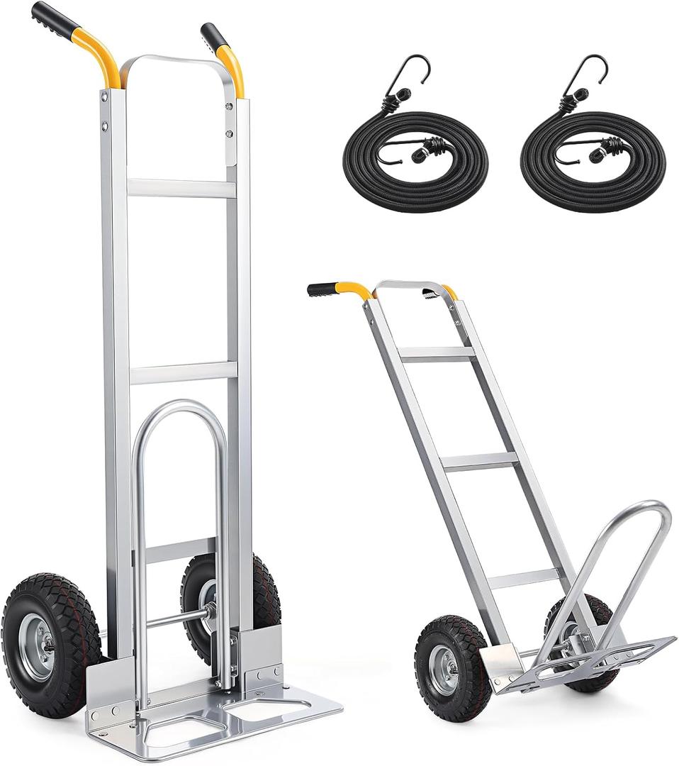 Aluminum Hand Truck Dolly Cart with 10" Pneumatic Tire,Hand Trucks Heavy Duty 600 LBS Capacity,Platform Hand Cart for Transport & Moving in Warehouse, Home, Office, Supermarket