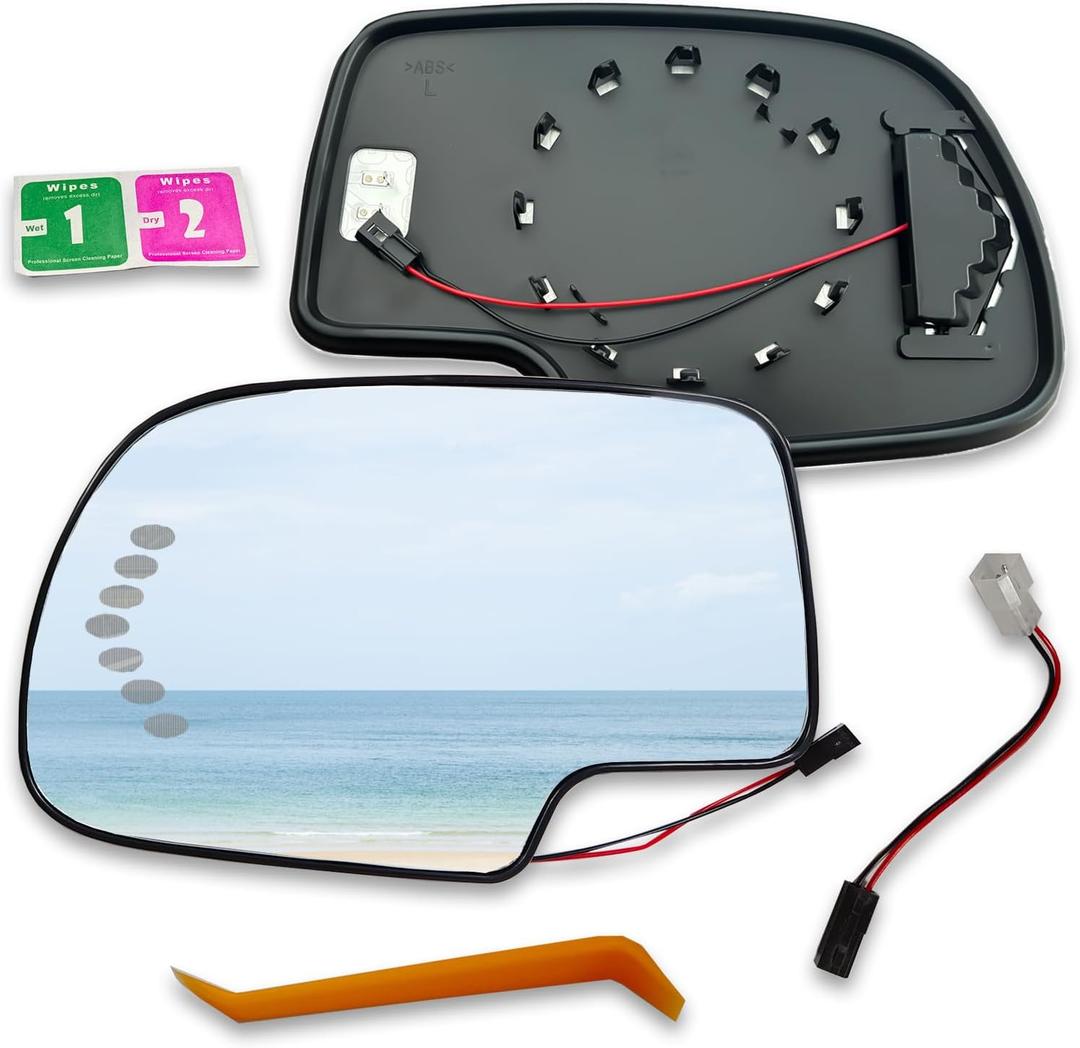 Driver Left Side Heated Mirror Glass Compatible with 2003-2006 Cadillac Escalade,Chevrolet Avalanche,Silverado,Suburban,Tahoe,GMC Sierra,Yukon Left Side Convex Mirrorr with Turn Signal
