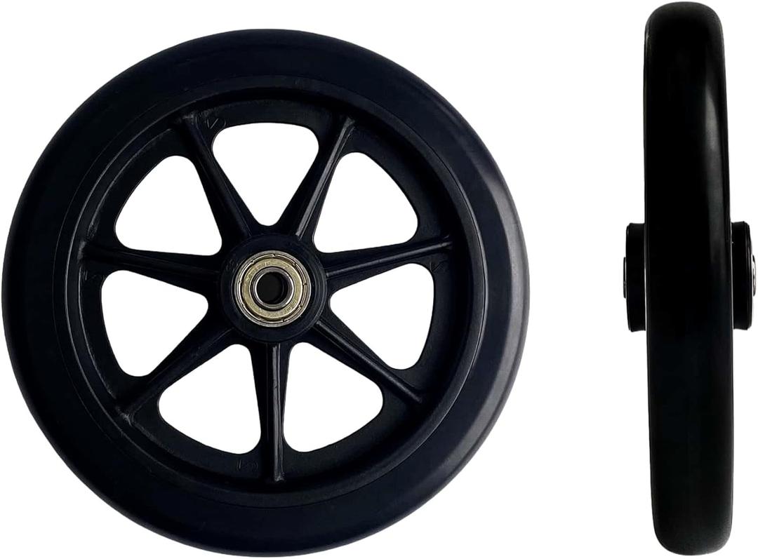2Pcs 6 Inch Black Wheels for Walker - Universal Hard Rubber Walker Wheels Replacement, Fit Drive Rollator & Wheelchair Wheel, All-Floor Safe Rolling, Essential Walker Accessories