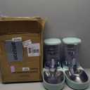 Automatic Cat Feeder and Water Dispenser with Stainless Steel Bowl Gravity Food Feeder and Waterer Set for Small Medium Dog Puppy Kitten 1 Gallon x 2(Green)