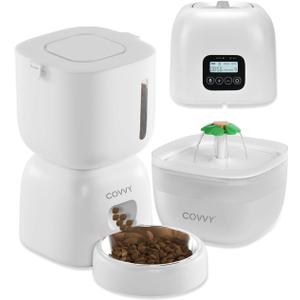 Automatic Pet Feeder and Water Dispenser, LCD Screen Timer for Cats & Dogs, Locking Lid, 1-4 Meal Portions, Dual Power, Voice Recorder
